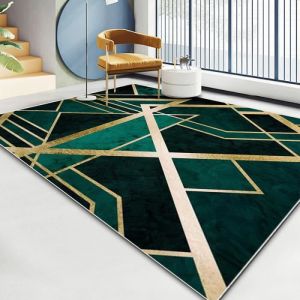 Tapis Paillasson Entree Exterieur WOVTE Moderne Lumi&egrave;Re Vert Fonc&eacute; G&eacute;Om&eacute;Trie Salon Chambre Chevet Tapis Tapis De Sol 120*160CM- 25