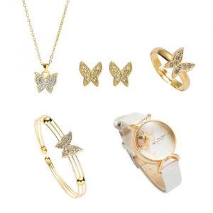 Coffret montre femme + bracelets + colliers + anneaux + boucles doreilles - papillon abeilles diamants mode blanc &eacute;l&eacute;gant luxe