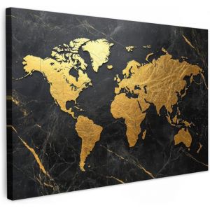 Impression sur Toile Photo Peinture 60x40cm Tableau Decoration Murale Chambre Salon Maison Deco Cuisine Carte du Monde Or Marbre