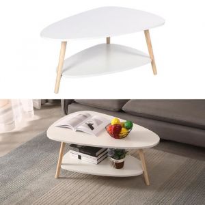 Willonin® Table Basse Ovale à 2 niveaux Bout de Canapé pour salon bureau L 90 x P 60 x H 40 cm