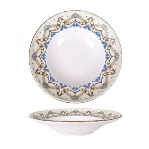Service Assiettes MIA rondes de 4 Pi&egrave;ces creuses en Porcelaine blanche plat de service pour soupe et entr&eacute;e - d 26 x h 5 cm