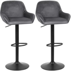 Lot de 2 Tabourets de Bar (Gris) Chaise de Bar Chaise Lounge avec Dossier et accoudoir Hauteur réglable de 52 à 72 cm