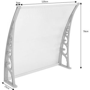 Auvent de Porte Entr&eacute;e Marquise Porte Terrasse Toit - Blanc et Gris - 80* 120 cm - Aluminium - Polycarbonate