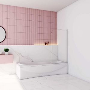 Pare baignoire Blanc mat au angle arrondis pivotant &agrave; 180 degr&eacute;sL70xH130cm4mm verre tremp&eacute; style industriel