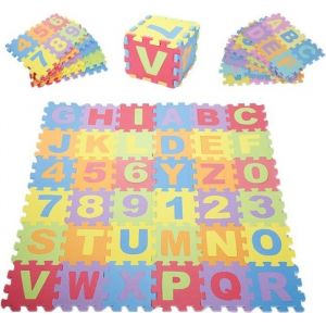 Jeux bébé enfant Tapis déveil puzzle en mousse 36 Pièces Alphabet et chiffres