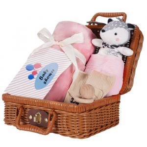 7 en 1 Coffret cadeau de naissance pour bébé avec couverture doudou hochet en bois bavoir chaussettes et boîte souvenir
