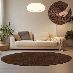 Homebyhome Tapis de Salon Shaggy Uni Tapis Marron 120 cm Rond Chambre Tapis Poil Long Moelleux et Doux