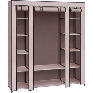 SONGMICS Armoire de Rangement en Tissu Penderie avec Housse Placard Garde-Robe12 Compartiments Cadre en M&eacute;tal Rose Poudr&eacute;