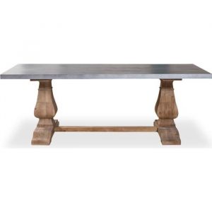 Table en métal et pin vieilli - LUBERON - Rectangulaire - 8 places - Gris - Campagne