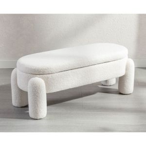 Wahson Banc de Rangement Pliable en Bouclette Banc de Lit pour Salon et Chambre Banquette dentrée avec Design Moderne Blanc