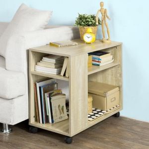 SoBuy® FBT34-N Bout de Canapé roulante avec 2 étagères de rangement 2 Niveaux Bibliothèque à roulettes