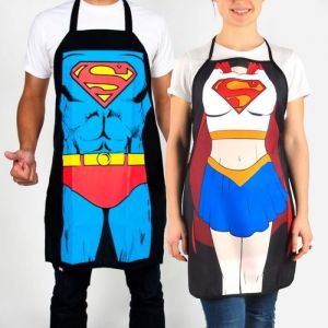 Tablier de Cuisine - SHOP-STORY - Superman & Superwoman - Impression Num&eacute;rique - Noir - Synth&eacute;tique