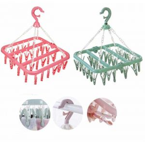 &Eacute;tendoir &agrave; chaussettes 2 pi&egrave;ces &eacute;tendoir &agrave; linge suspendu clips &eacute;tendoir portable en plastique avec 32 clips pour chaussettes