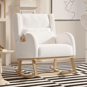 Fauteuil à Bascule- SOMUBI - Rocking Chair avec rangement de poche -Chaise à bascule avec support lombaire -Style Scandinave -