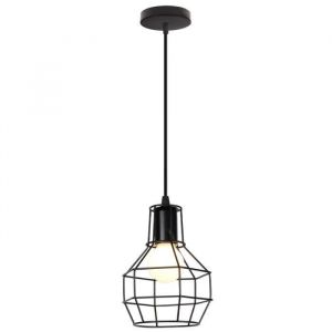 Suspension Luminaire Cage en M&eacute;tal Noir - WOTTES - UNI - Style R&eacute;tro Industriel - Douille E27