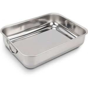Plat À Four Inox Rectangulaire Avec Poignées 40Cm X 28Cm Plat De Cuisson En Acier Inoxydable Bac De Cuisson En Inox Plat À La