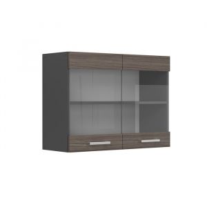 Meuble de cuisine haut vitr&eacute; R-Line 80cm Gris noble Anthracite Vicco