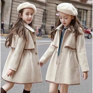 Manteau long en laine pour filles couleur beige pour 4 à 12 ans