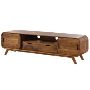Meuble TV en bois de Sheesham 173x40x48 marron fonc&eacute; laqu&eacute; MAILAND N&deg; 226