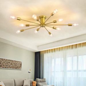 Ganeed LustreLustre de plafond Spoutnik à 10 lumières du milieu du siècle plafonnier industriel doré pour cuisineE27