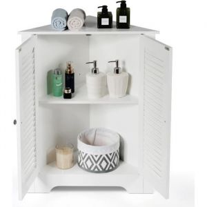 GOPLUS Meuble dAngle Armoire dAngle avec Porte à Volet & Étagère Réglable Assez dEspace de Rangement pour Entrée SalonBlanc