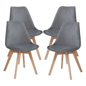 Lot de 4 chaises de salle &agrave; manger Fl&auml;ten velours c&ocirc;tel&eacute; gris