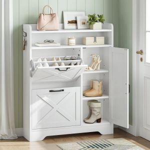 HOOBRO Meuble à Chaussures dEntrée Étagère à Chaussures Double Compartiment à Bascule et Étagères Ouvertes Étagères Réglables