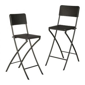Relaxdays Chaise de bar pliante lot de 2 avec dossier  tabouret pliable BASTIAN 115 x 44 x 63 cm noire