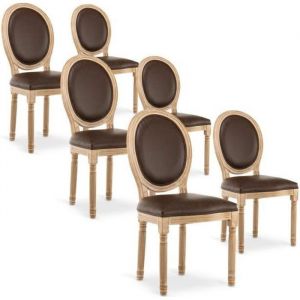 Lot de 6 chaises m&eacute;daillon Louis XVI Vintage Simili Marron