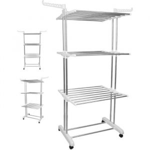 MENGDA Etendoir à Linge en Métal 4 Étages Étendoir Interieur Pliable avec Roues et Extensible pour Intérieur ExtérieurBlanc‎170cm