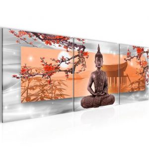 Runa art Tableau D&eacute;coration Murale Bouddha Feng Shui 120x40 cm - 3 Panneaux Deco Toile Pr&ecirc;t &agrave; Accrocher 504933c