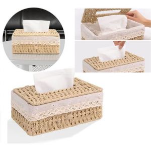 Bote mouchoirs - Boite Mouchoir Rectangulaire - Corde en papier - 20x14x10cm - Naturelle - lgante Naturel DISTRIBUTEUR DE MOUCHOIRS