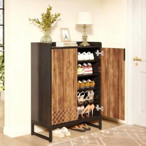 Meuble &agrave; Chaussures avec portes - 5 niveaux - Pour lentr&eacute;e et le couloir-Cadre en m&eacute;tal-Pour 25 Paires - Noir et marron