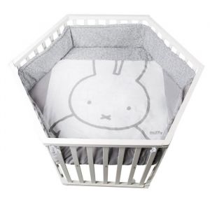 ROBA Parc B&eacute;b&eacute; Hexagonal + Tour de Parc de Protection miffy&reg; et 6 Roues - Bois Blanc
