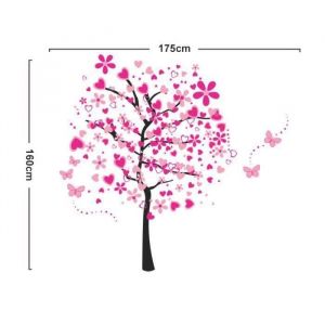 Sticker Mural - FUNMOON - P&ecirc;cher Arbre Et Papillons - Rose - PVC - D&eacute;coration Enfant