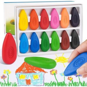 Crayons de Cire pour Enfants 12 Couleurs Crayon Bebe 12 Mois Premiers Crayons Faciles &agrave; Tenir Crayons de Couleur  CRAYON DE COULEUR