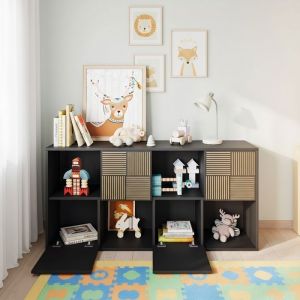 Biblioth&egrave;que 8 cases meuble de rangement module escalier bois 125x30x60 cm panneaux de particules salon chambre bureauNoir