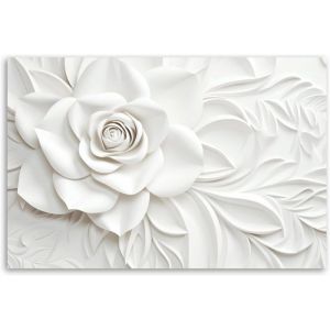Tableau Décoration Murale 3D Fleur - 30x20 cm - Motif floral - Peinture sur toile - fleur blanche avec effet de relief - Feeby