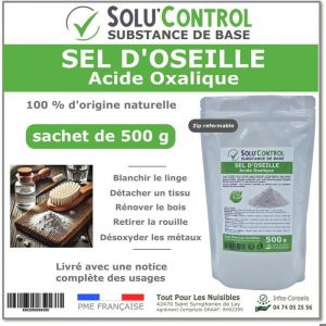 Sel d’Oseille 500 g - Acide Oxalique 100% Naturel - Blanchir Détacher Rénover et Désoxyder