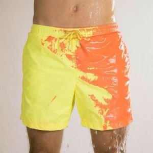 Maillot de Bain Homme Couleur change lorsquil est mouillé du jaune à lorange Taille élastiquée - Jaune orange - Taille : M