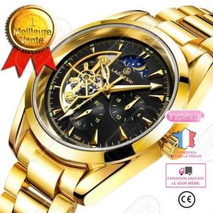 LSC&reg; Montre Homme M&eacute;canique Automatique Tourbillon Luminous Affichage Phase de lune Cadeau de No&euml;l