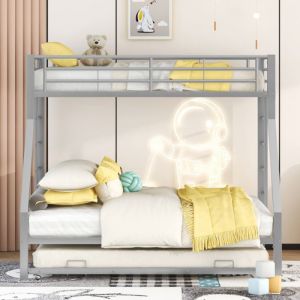 KoDise Lit superposé 90 (140) x 200 cm  lit en métal - avec lit gigogne - avec échelle des deux côtés - argent (sans matelas)