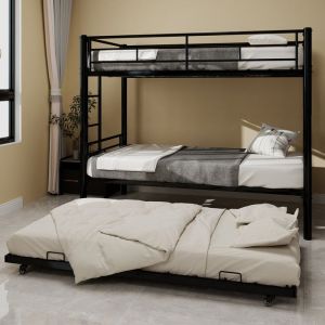 Lit superpos&eacute; 2 places 90x190cm lit mezzanine enfant avec lit gigogne et garde-corps lit simple avec sommier &agrave; lattesm&eacute;talnoir