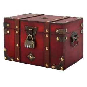 Bo&icirc;te de rangement en bois r&eacute;tro avec serrure coffre au tr&eacute;sor en bois avec cadenas de pirate bo&icirc;te en bois ornements d&eacute;coratifs