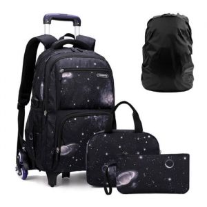 Cartable à roulettes GarconSac à Dos Cartable Étudiants 8 9 10 11 12 13 14 Ans CE2 CM1 2 6EStyle ciel étoilé noir et bleu-4PCS