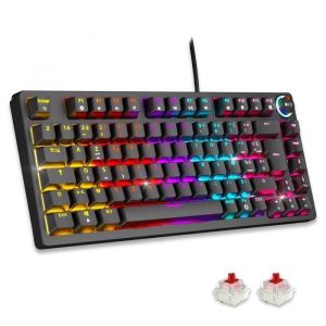 EMPIRE GAMING K248 Clavier Gaming Filaire Switches Mécanique MX Red (AZERTY) - 82 Touches RGB - USB C - pour PC/PS4/PS5/Xbox - Noir