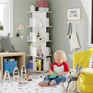 Bibliotheque enfant - MIPAN - Blanc Bibliotheque pivotante Pour salon chambre bureau Etag&egrave;re de rangement tournant - H130cm