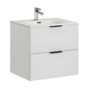 Ensemble de salle de bain NOXERA 60 cm &ndash; Meuble sous vasque suspendu blanc alpin avec vasque encastr&eacute;e et syphon