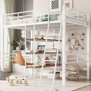 Lits superposés 90 * 200cm sans matelas lit avec Bureau plusieurs étagères balustrade échelle étagère en fer blanc