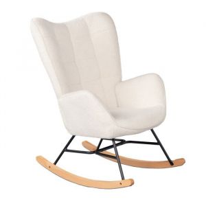 MEUBLES COSY Fauteuil à bascule allaitement scandinave avec accoudoirs en tissu mouton boulette beige à surpiqûres - FUNKEL